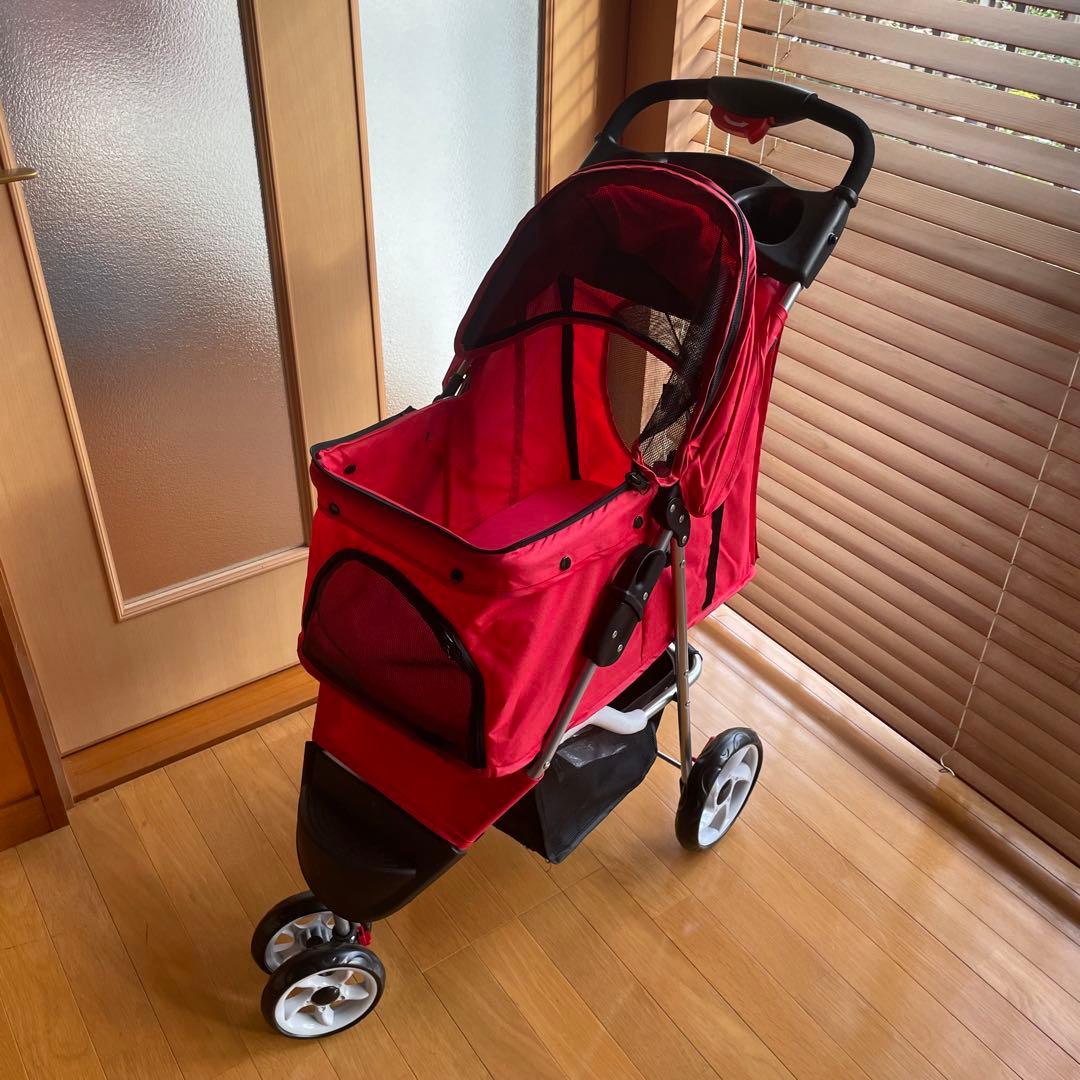 赤　ペットカート ペットバギー　折りたたみ　前輪回転式　おまけ付き