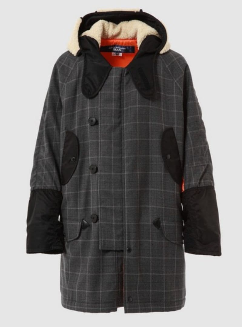 ジュンヤワタナベマン　ウールチェックミリタリーコート2022AW