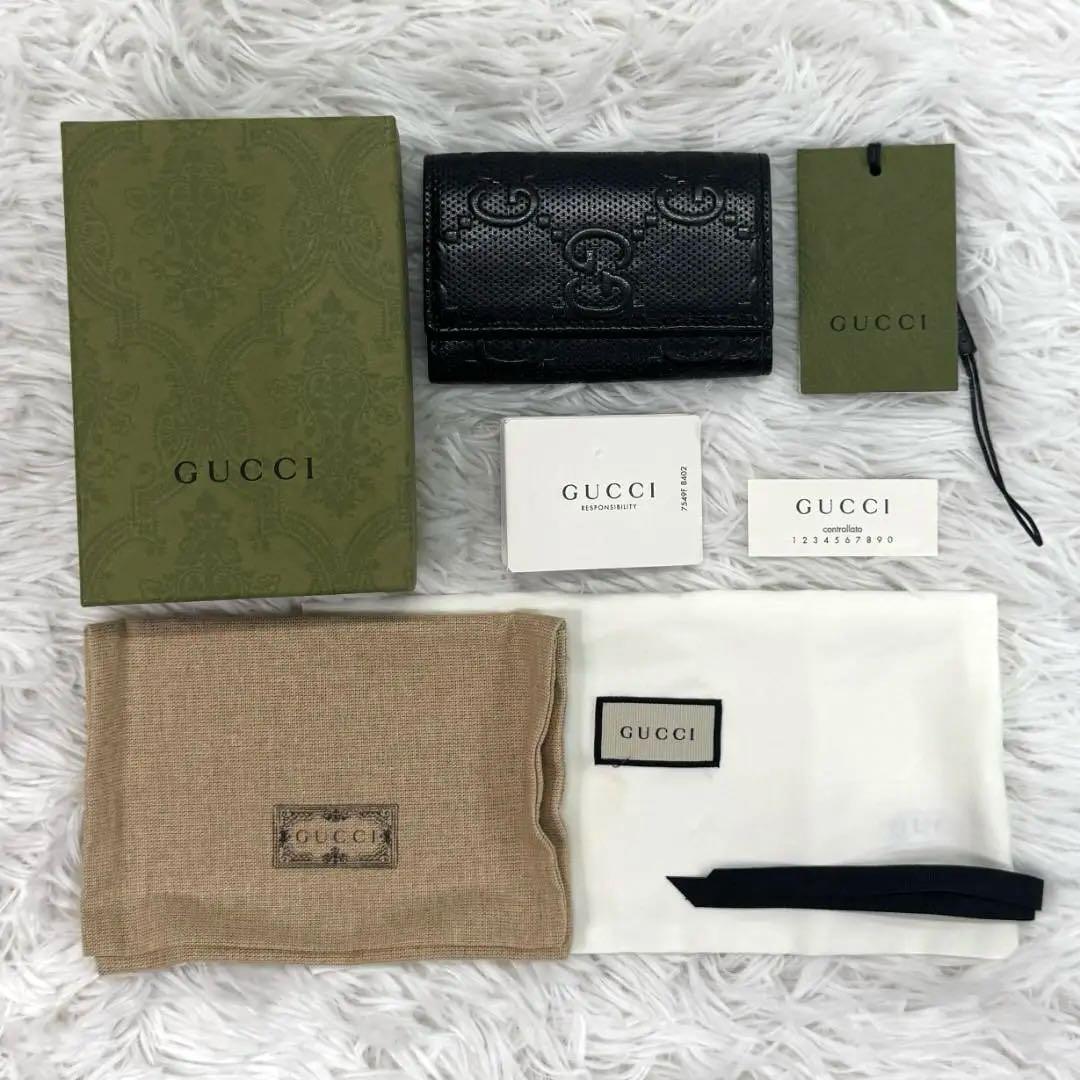 【極美品】グッチ 黒　GG エンボス　6連 キーケース GUCCI 箱付
