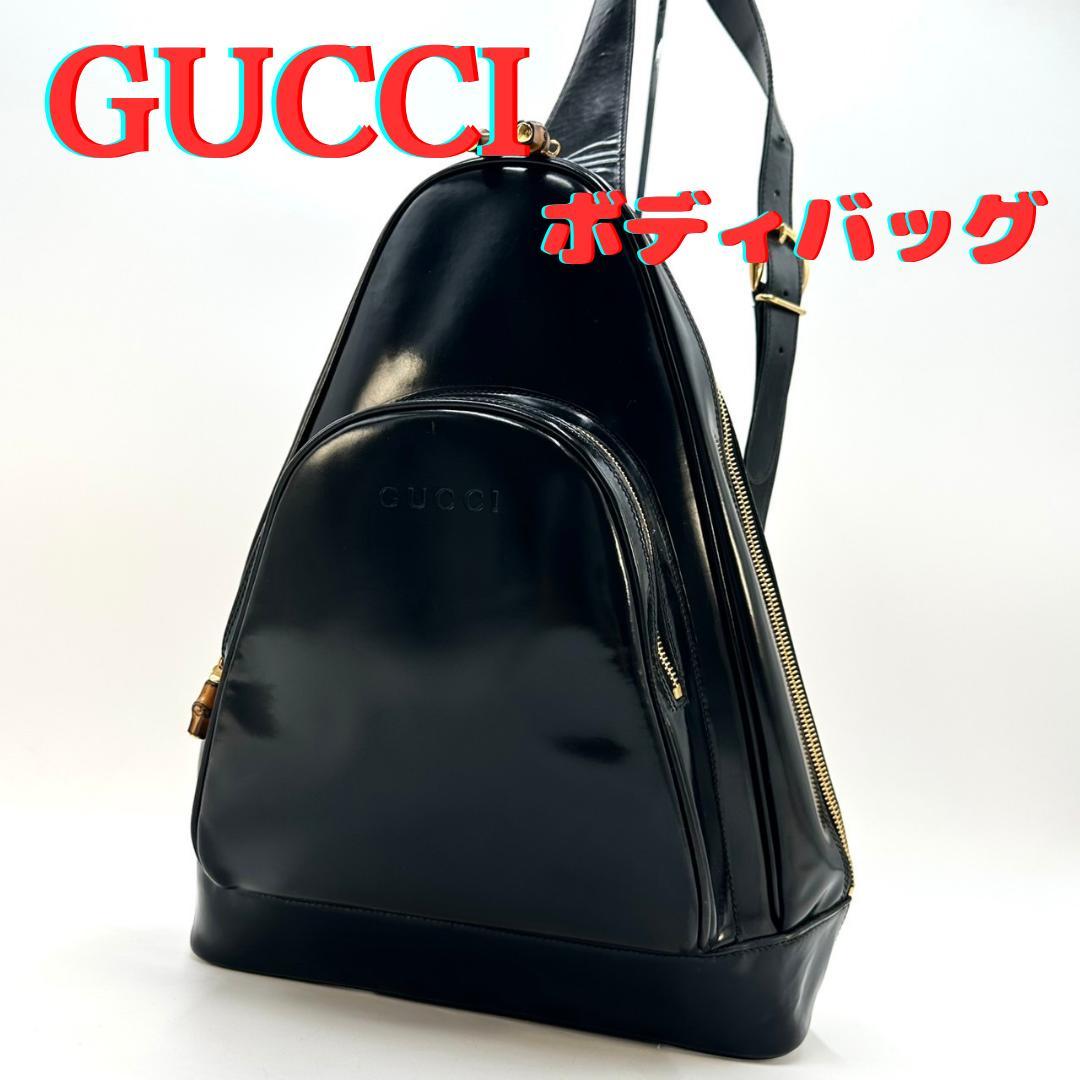 GUCCI グッチ ショルダーバッグ ボディバッグ レザー ブラック バンブー
