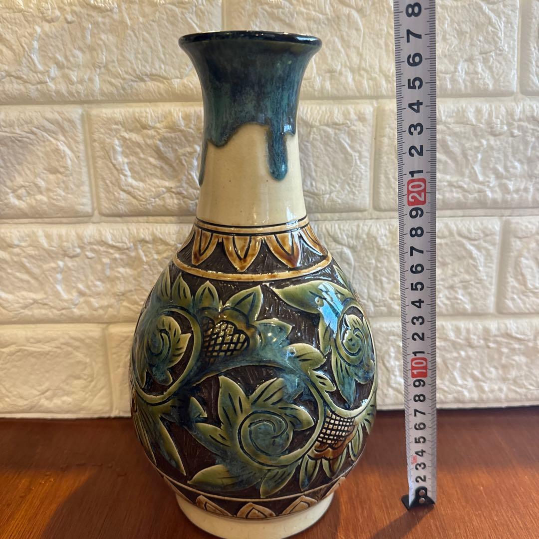 【壺屋焼】故.小橋川永弘.緑釉唐草壺.大