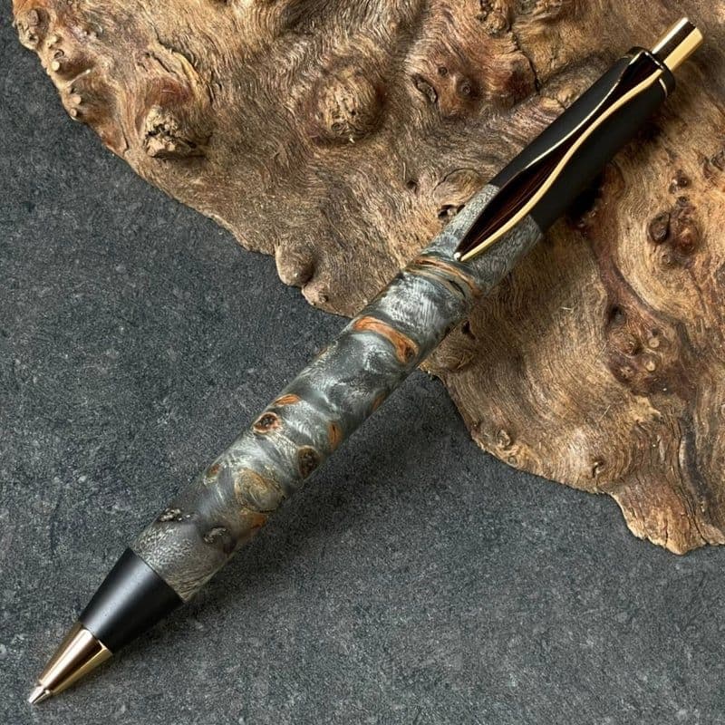 野原工芸似　 BLACK スタビライズドウッド・ポプラ瘤杢 / ゴールド金具