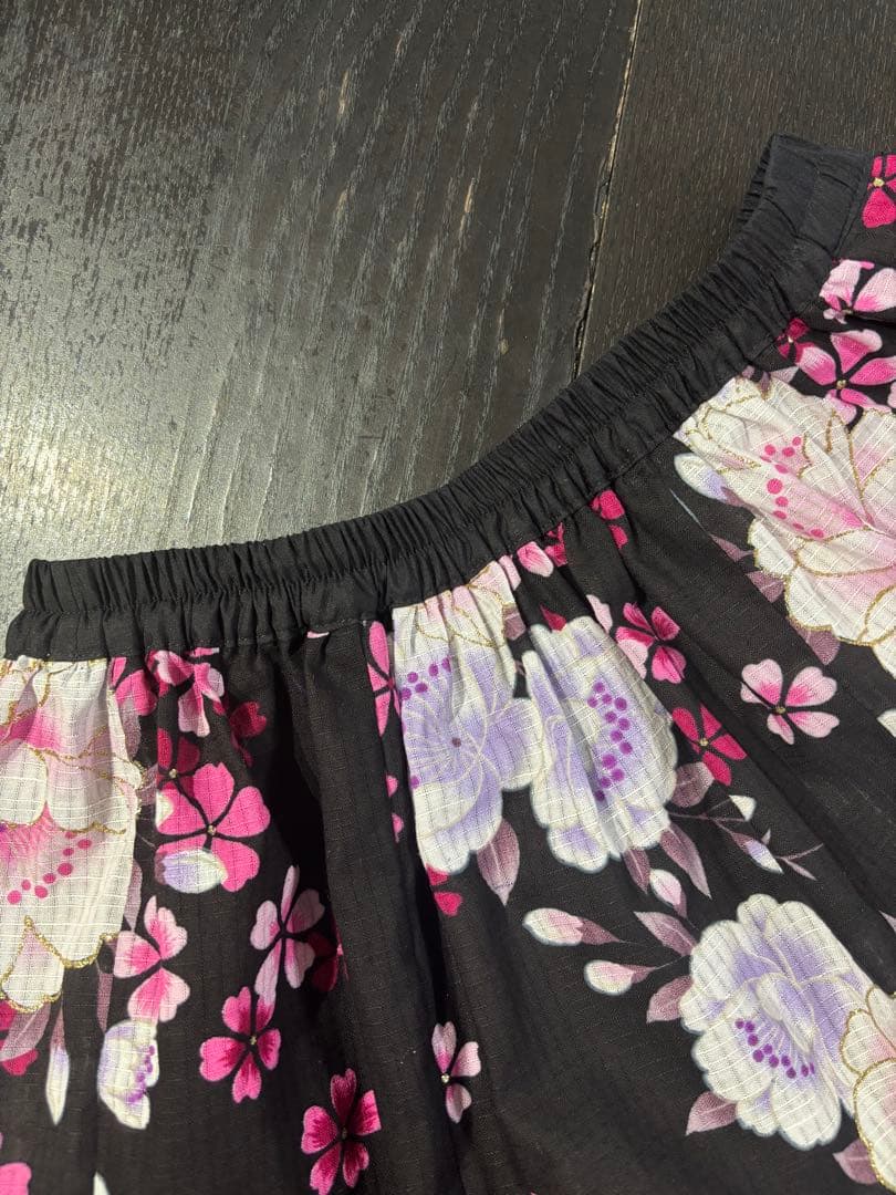 浴衣ドレス 黒ピンク 兵児帯セット 地雷ギャル 平成ギャル