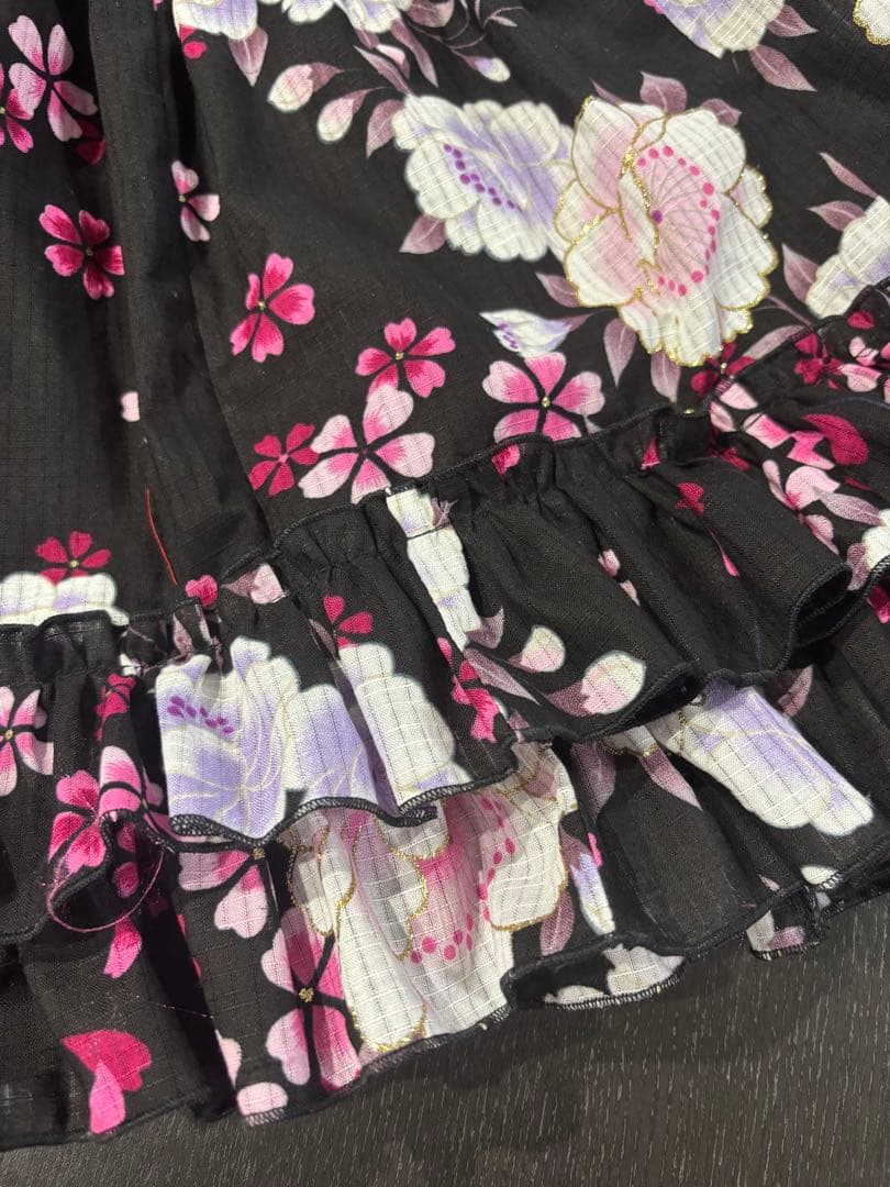 浴衣ドレス 黒ピンク 兵児帯セット 地雷ギャル 平成ギャル