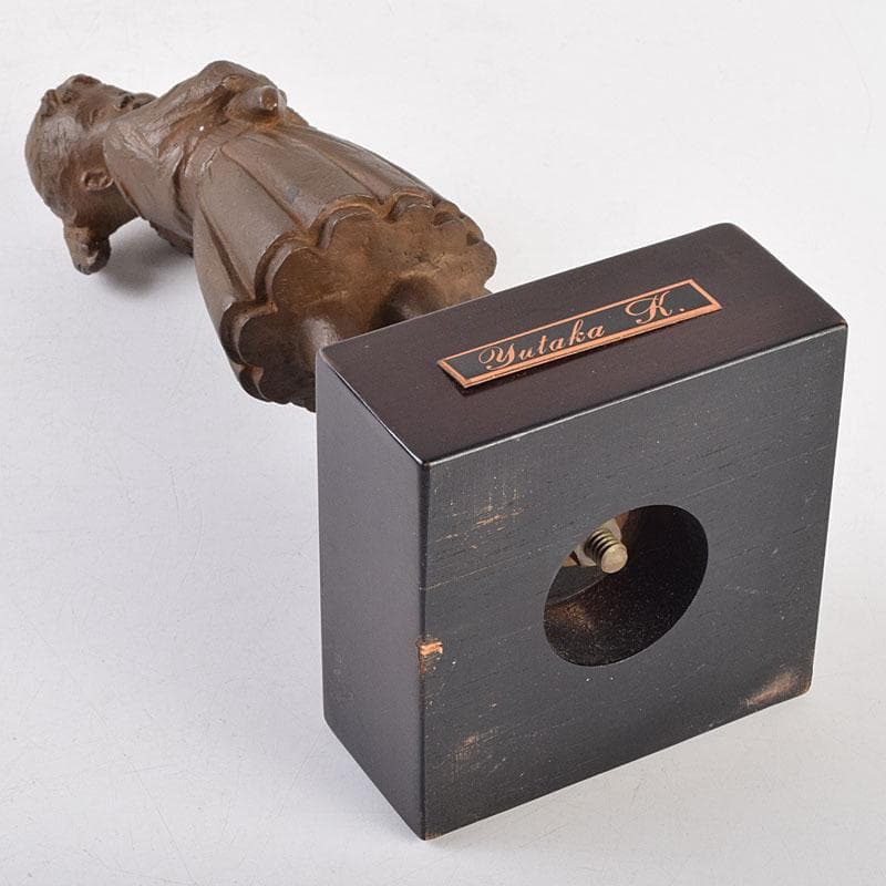 加藤豊作　ブロンズ　少女像　「花束」　台付　共箱　M　R9183