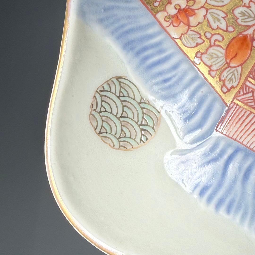 幕末〜明治期　古伊万里　色絵丸文様陽刻四方角皿　五枚　裏赤絵七宝文様　器を楽しむ
