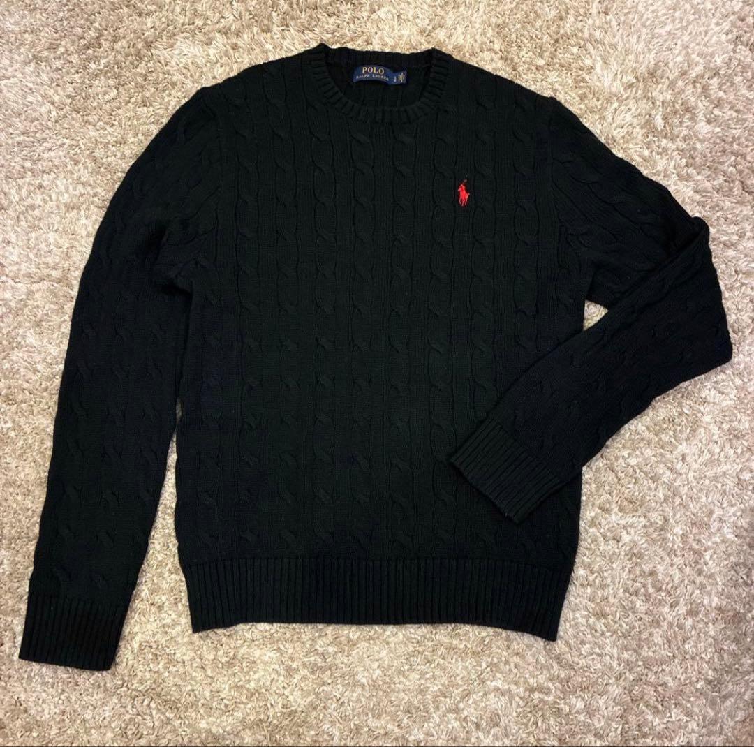 HALPolo Ralph Lauren ブラック コットンケーブルニット