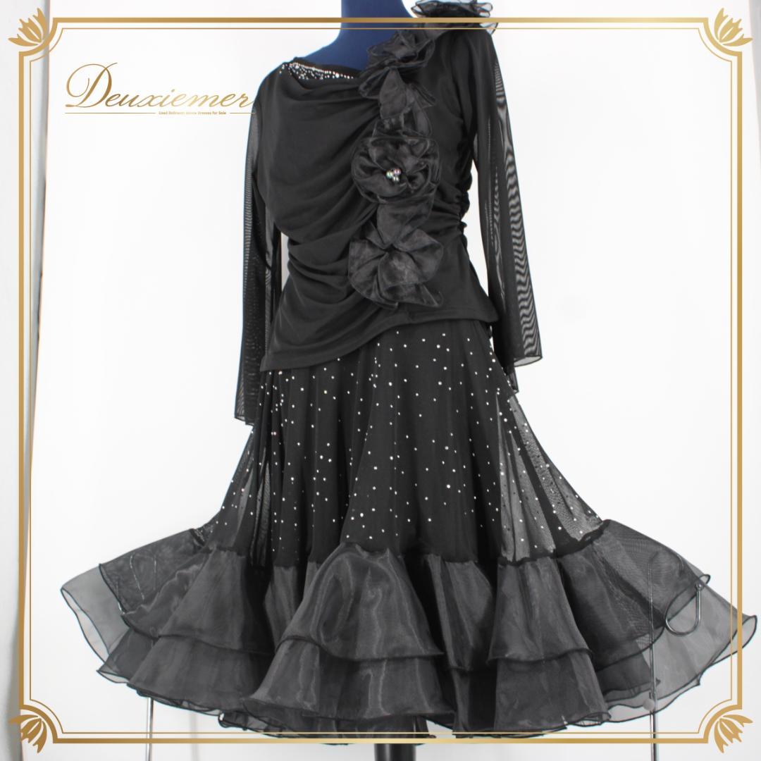 【美品 社交ダンス衣装】上下セット ICHIOKU 黒 ブラック ラインストーン