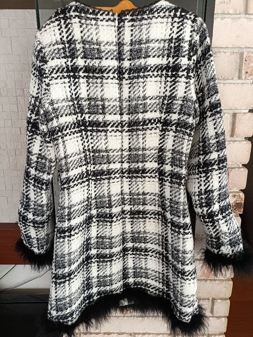 【m.me.eme】チェックフェザーワンピース