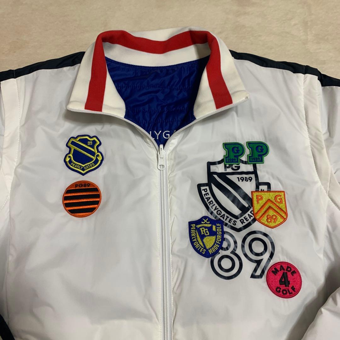 PEARLY GATES リバーシブル中綿ジャケット／ベスト、白／青、サイズ６