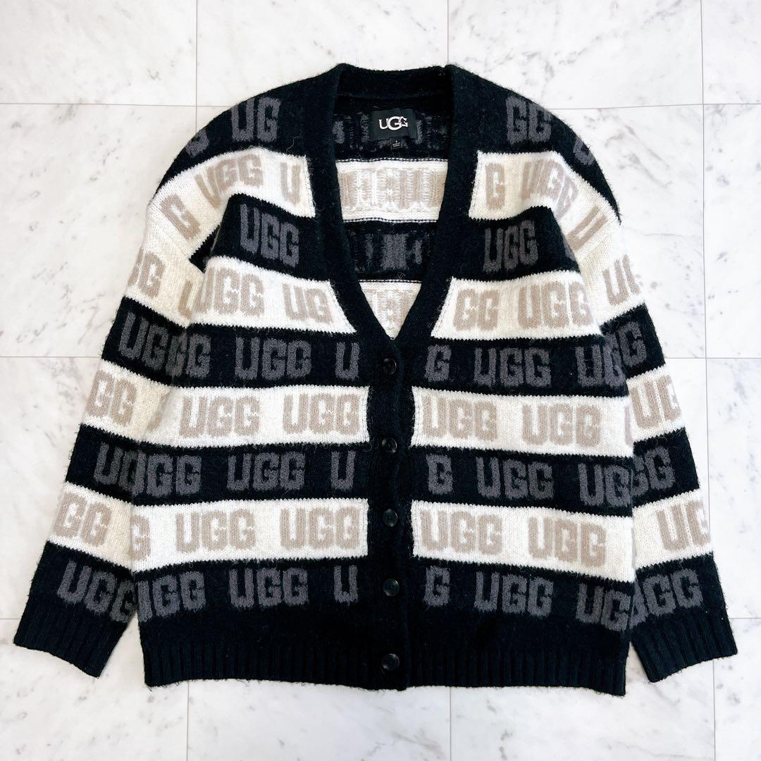 希少✨UGG アグ カーディガン グラフィック ロゴ ボーダー モノトーン
