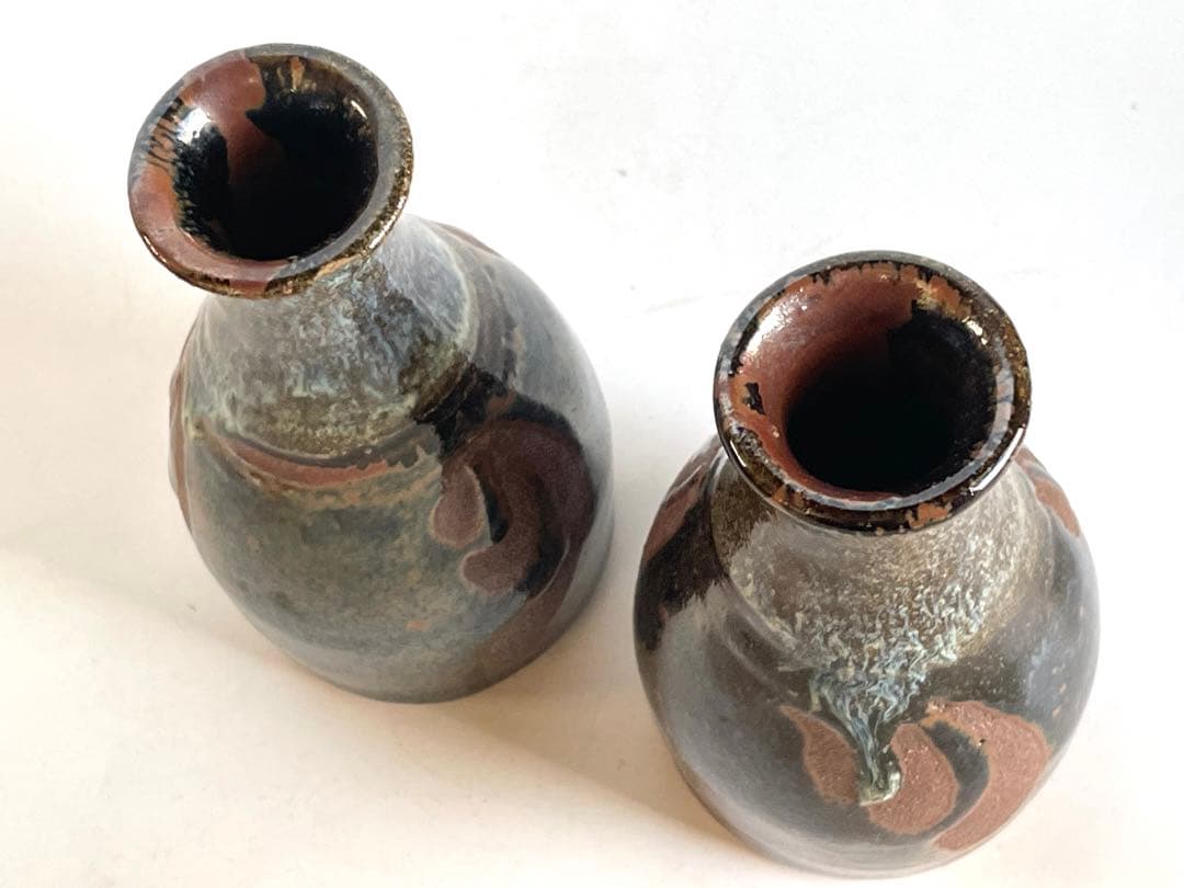 陶芸家　人間国宝　濱田庄司　浜田庄司　酒器　徳利　一対　共箱　指描　鉄釉　民藝