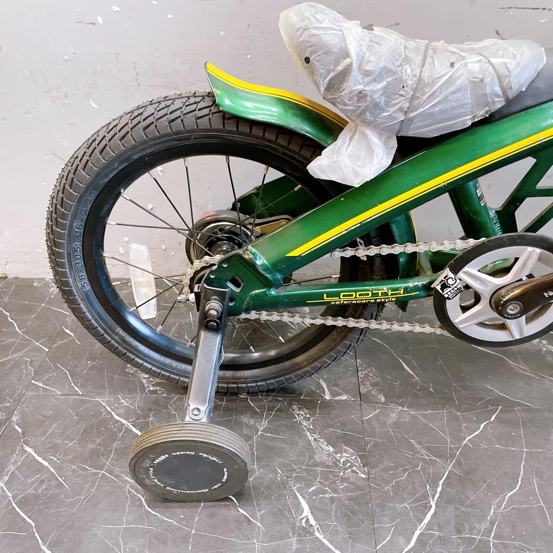 【918】バイク風子供車 Number グリーン 補助輪付き