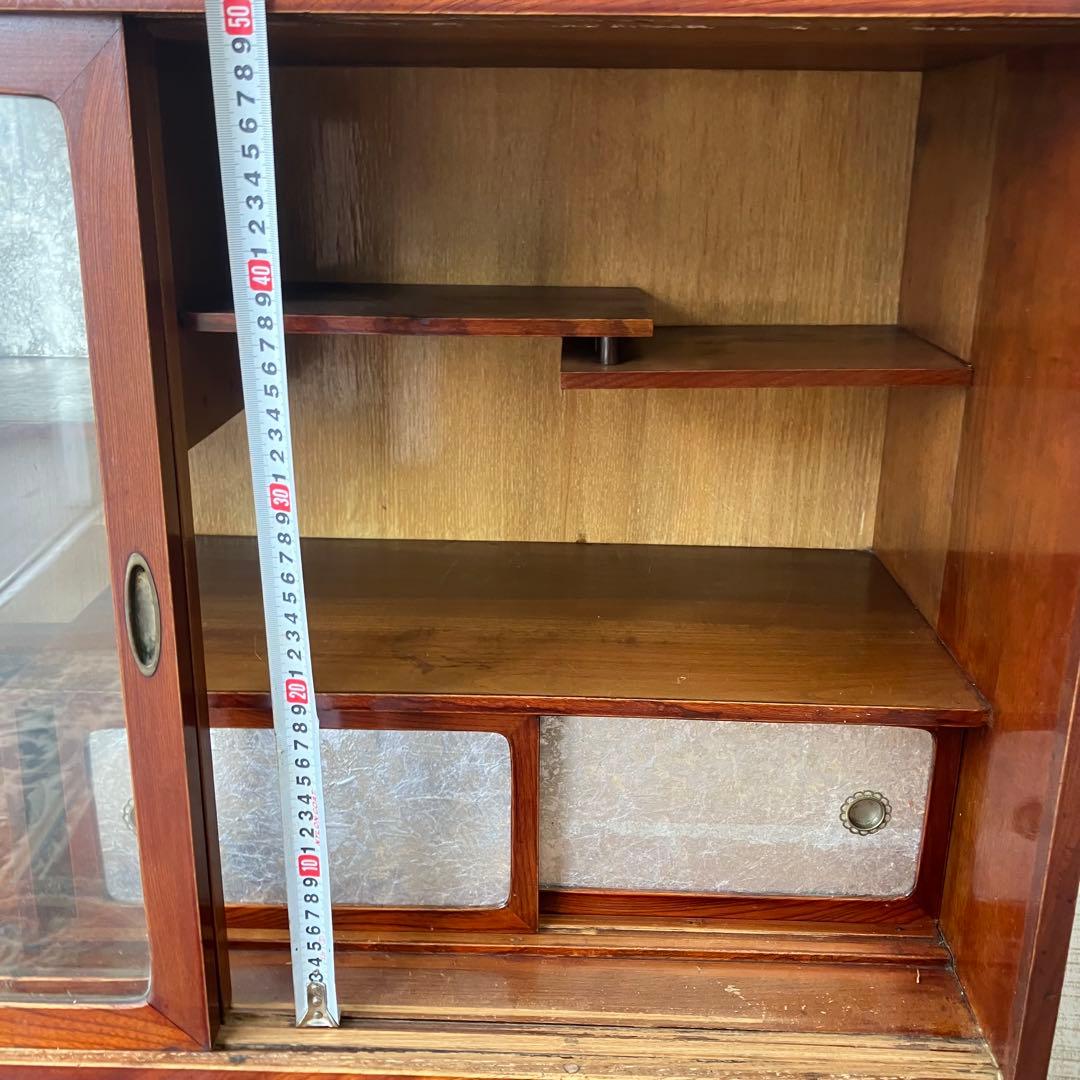 昭和レトロ 木製 茶箪笥 茶棚 ガラス戸 サイドボード 古家具 古民家 無垢材