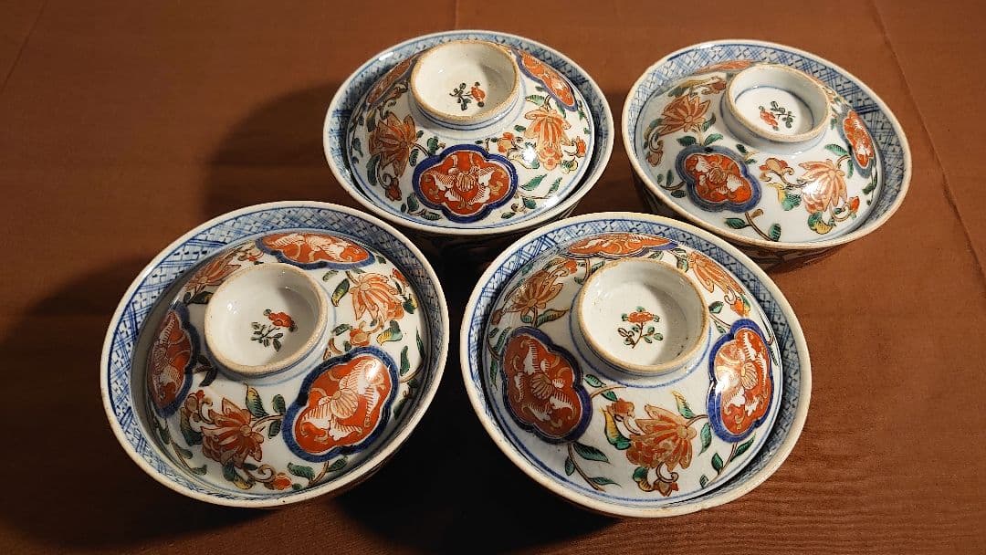 大聖寺伊万里　古伊万里　伊万里　蓋碗　菓子碗　江戸期　蔵出し　４客