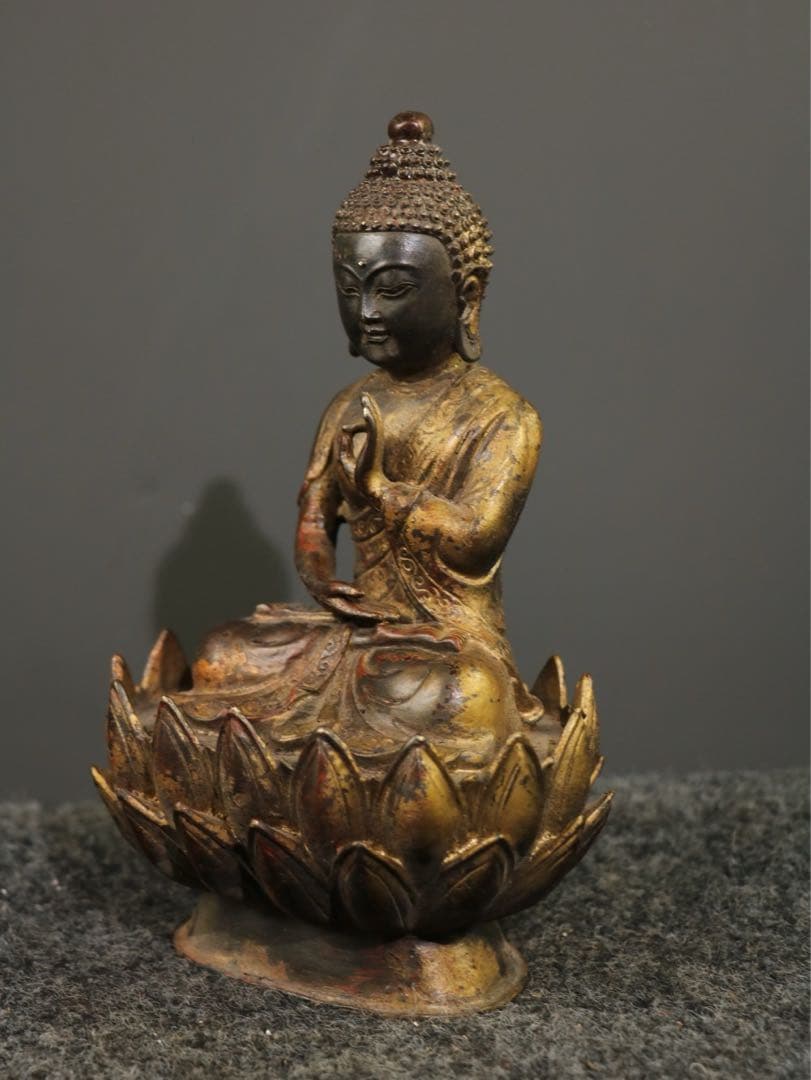 珍蔵　純銅泥金朱砂　仏像【釈迦牟尼仏】　インテリア　骨董品　アンティーク　置物