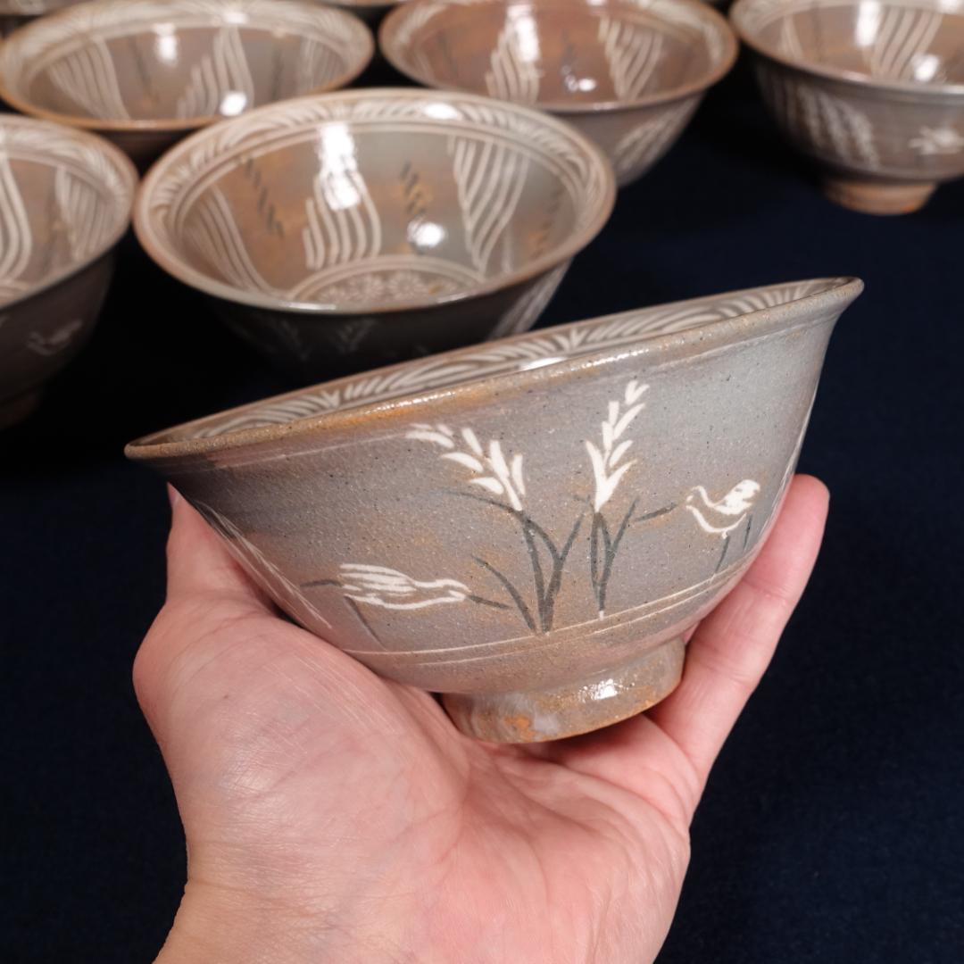 駕洛窯 清水日呂志 三島象嵌 数茶碗 10客 共箱 茶道具