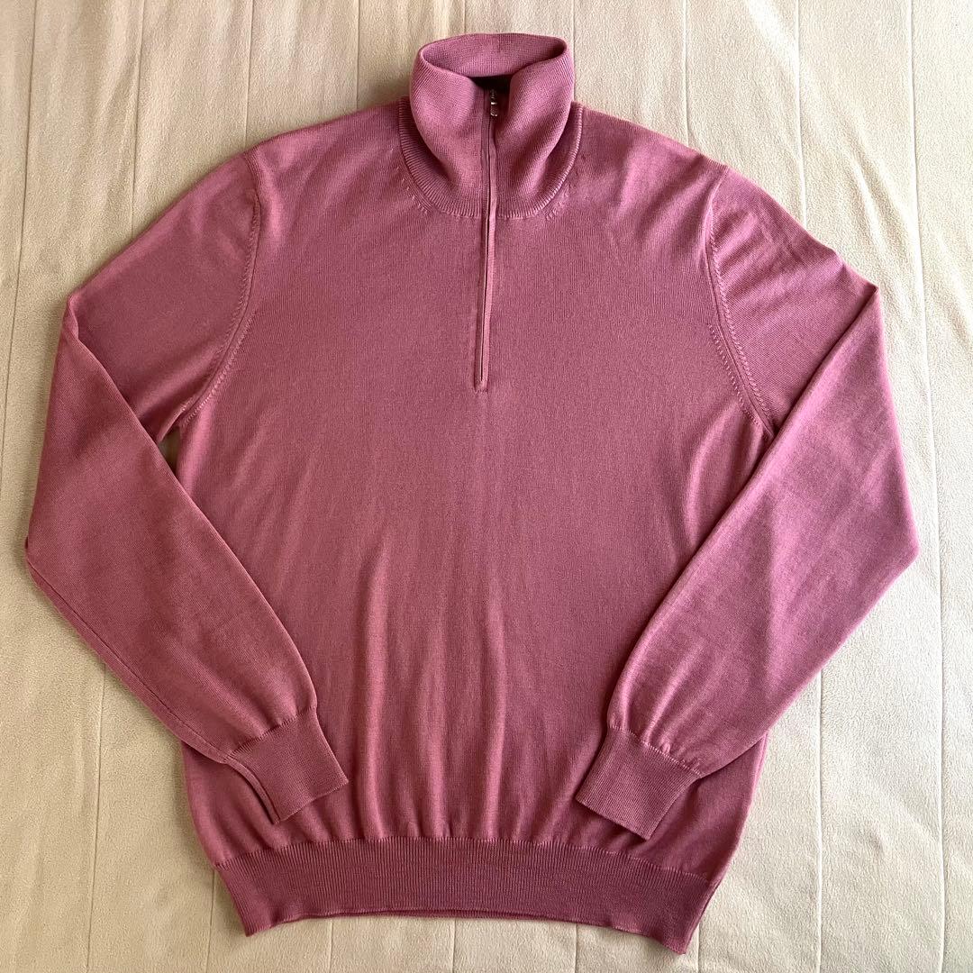 GRAN SASSO メリノウール 12G ハーフジップニット ピンク 52