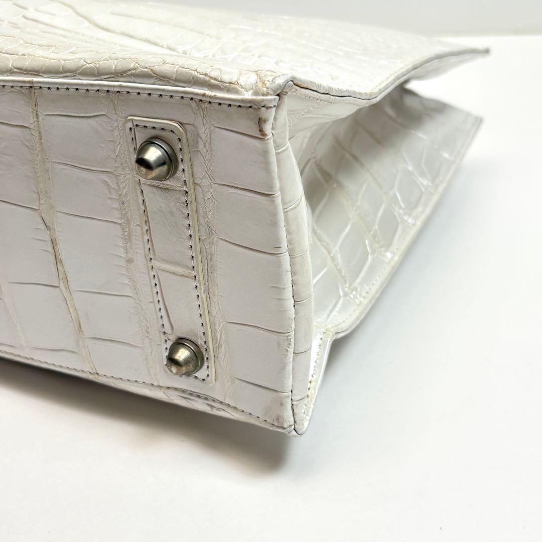 高級　ZAO ザオー　クロコハンドバッグ　パールホワイト　JRA認定