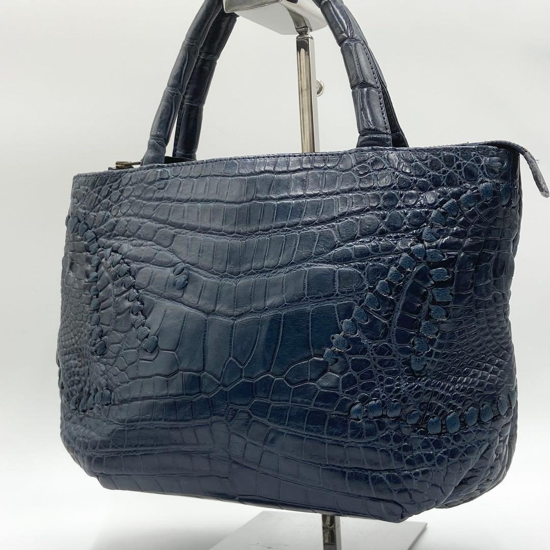 極美品　IBIZA イビサ　ハンドバッグ　クロコダイル　マット　レザー　ネイビー