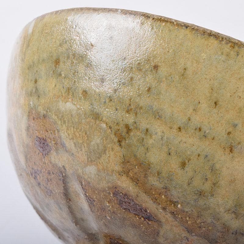 茶道具　高取焼　高鶴元作　萱釉　割高台茶碗　共布共箱　V　R9054