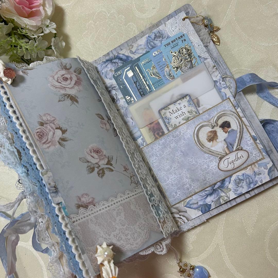 薔薇とレースのジャンクジャーナル・雑記帳　Blue Wedding