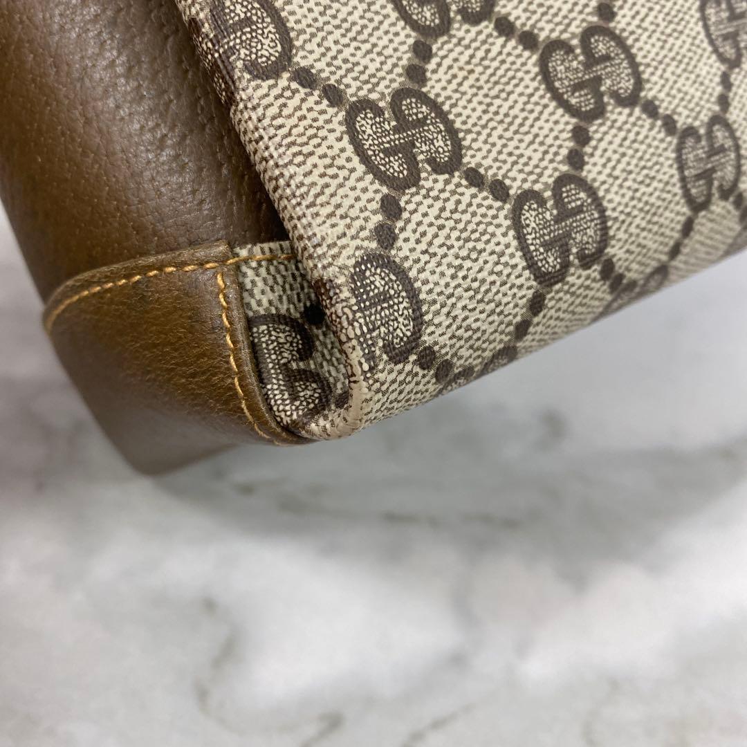 #オールド グッチ GGスプリーム PVC レザー ハンドバッグベージュブラウン