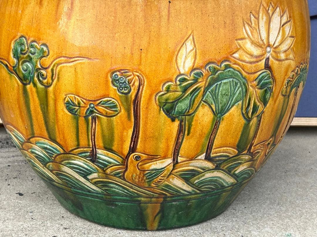 中国　三彩　蓮鷺紋鉢　送料込み0420