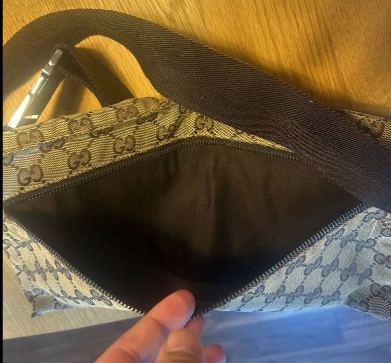 GUCCI グッチ GGキャンバス ボディバッグ レザー ブラウンベージュ