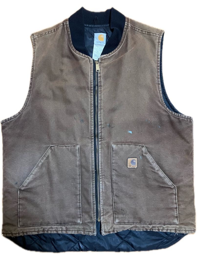 カーハート　ダックベスト　usa製　フェード　ボロ　ダークブラウン　中綿