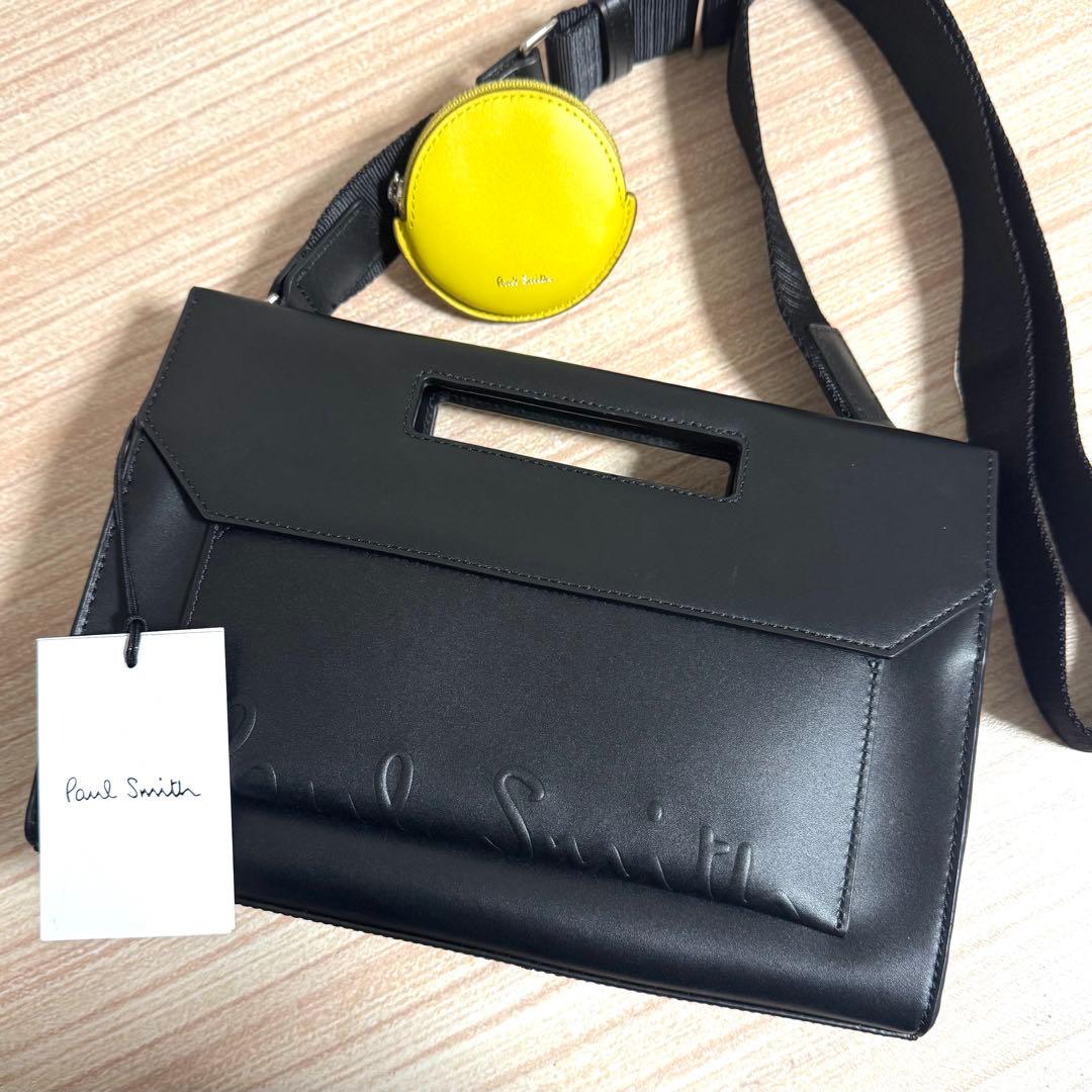 10 未使用品/ポールスミス ショルダーバッグ 2WAY レザー エンボス