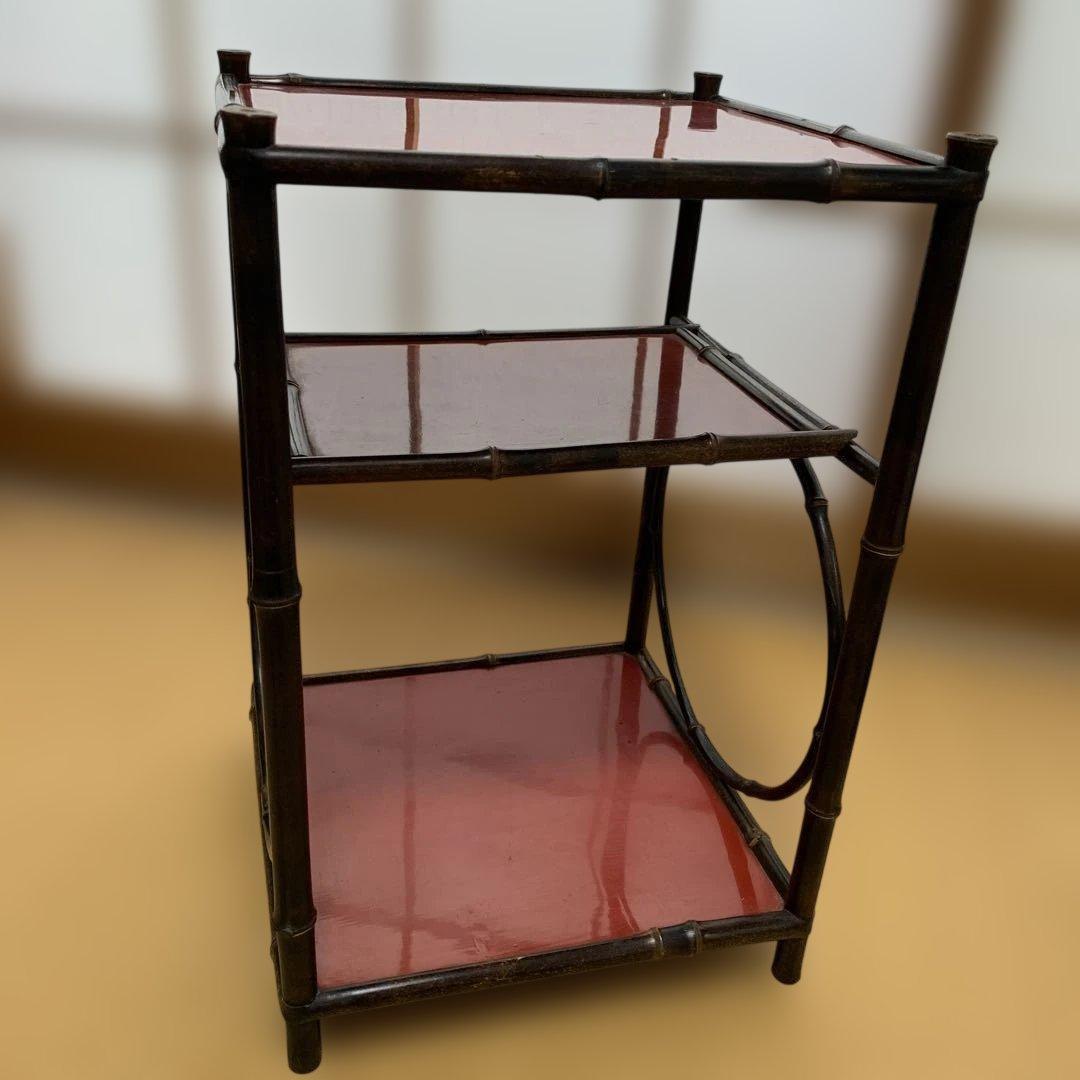 黒竹朱塗りの茶棚　茶道具　茶道