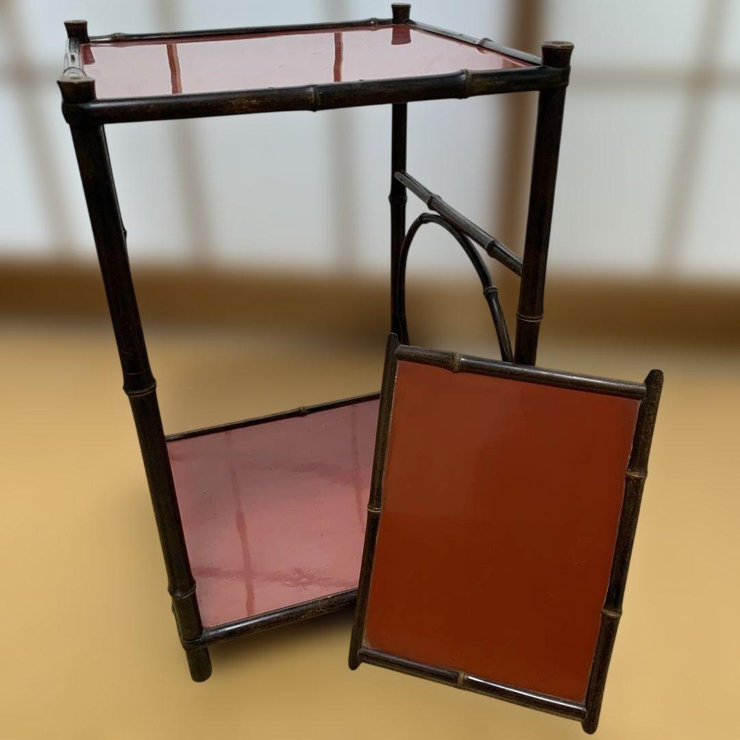 黒竹朱塗りの茶棚　茶道具　茶道