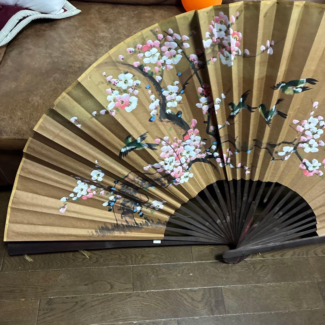 桜と鳥の手描き舞扇子 大きめ