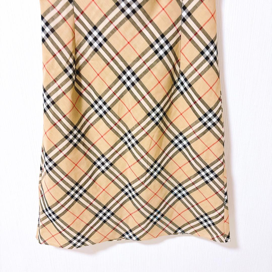 【美品】バーバリーブルーレーベル　ノバチェック　ワンピース　リボン　半袖　ウール