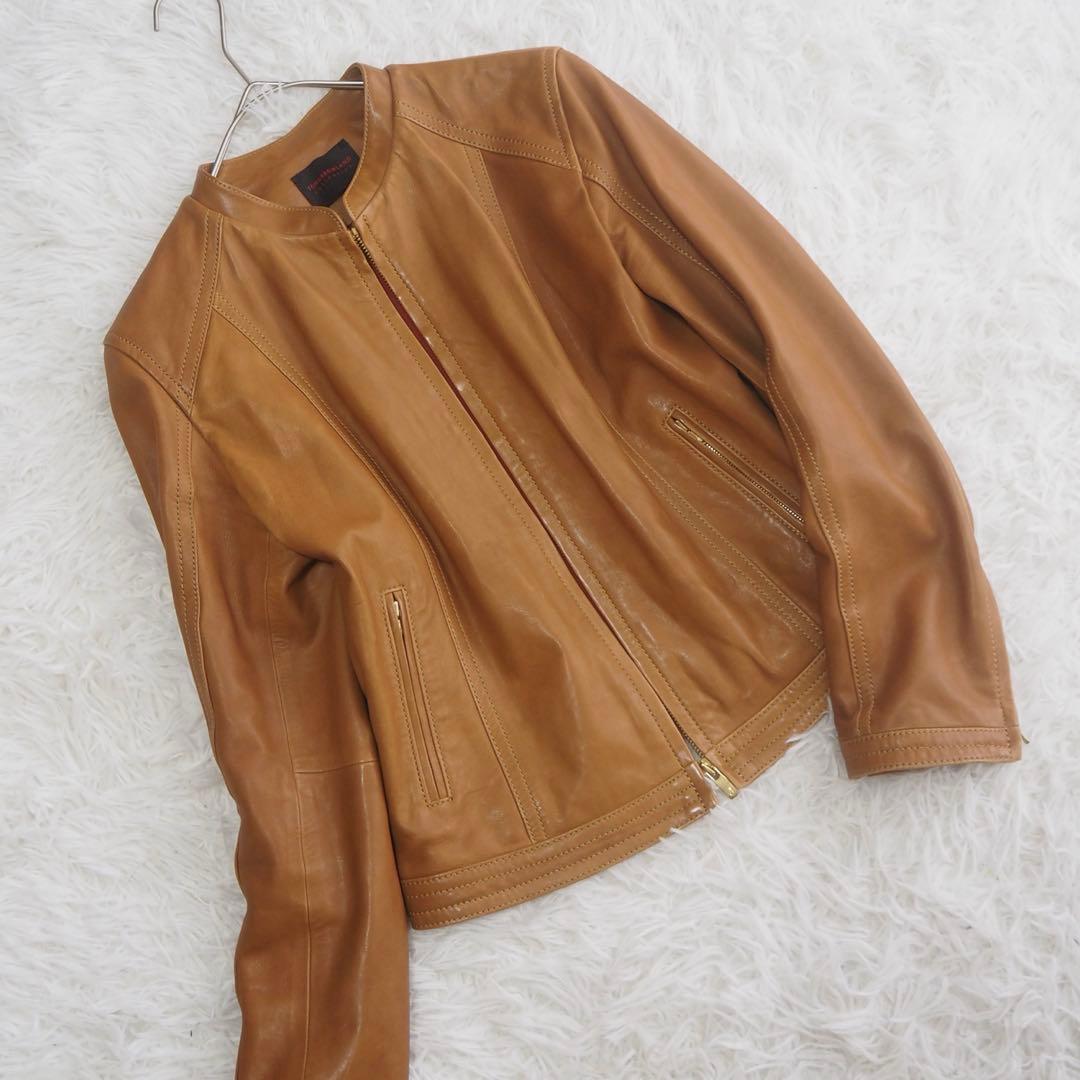 美品 トゥモローランド ラムレザー ジップアップブルゾン ジャケット ノーカラー