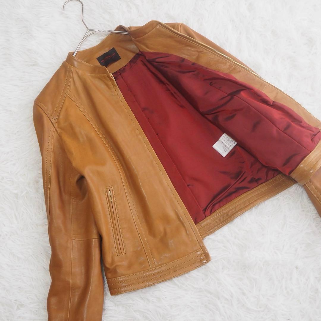 美品 トゥモローランド ラムレザー ジップアップブルゾン ジャケット ノーカラー