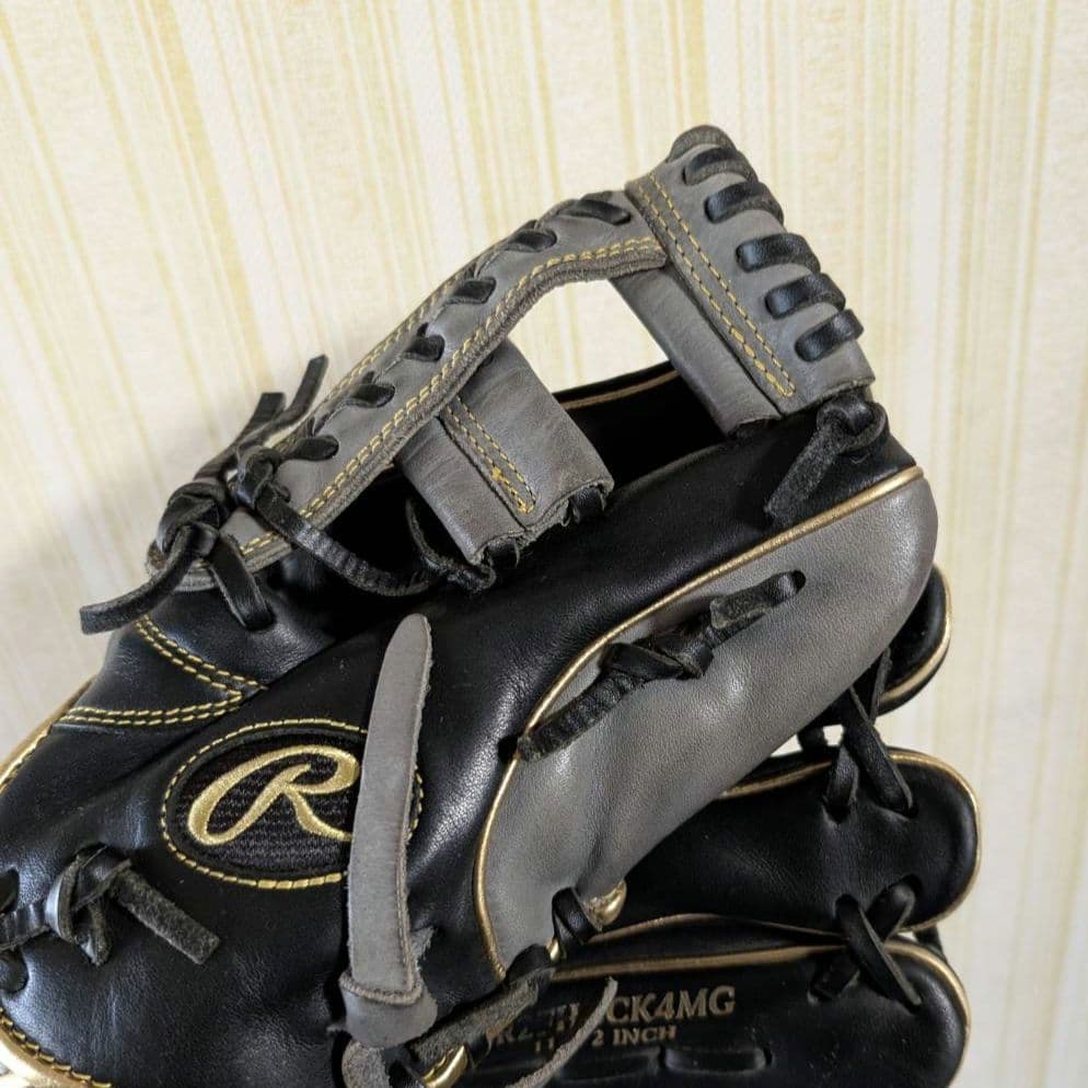 美品 Rawlings 軟式グローブ 黒/グレー/ゴールド