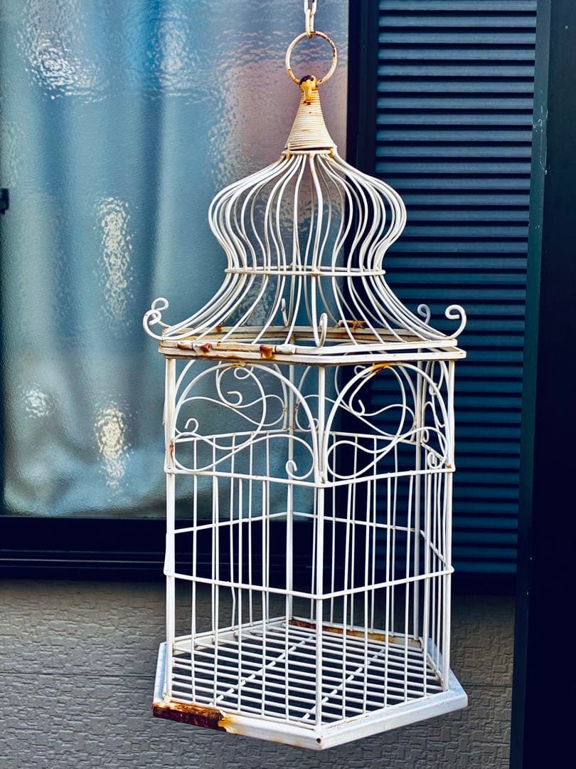アイアン＊シャビー錆びアンティーク鉄金属エイジング＊アンティーク白い鳥かご