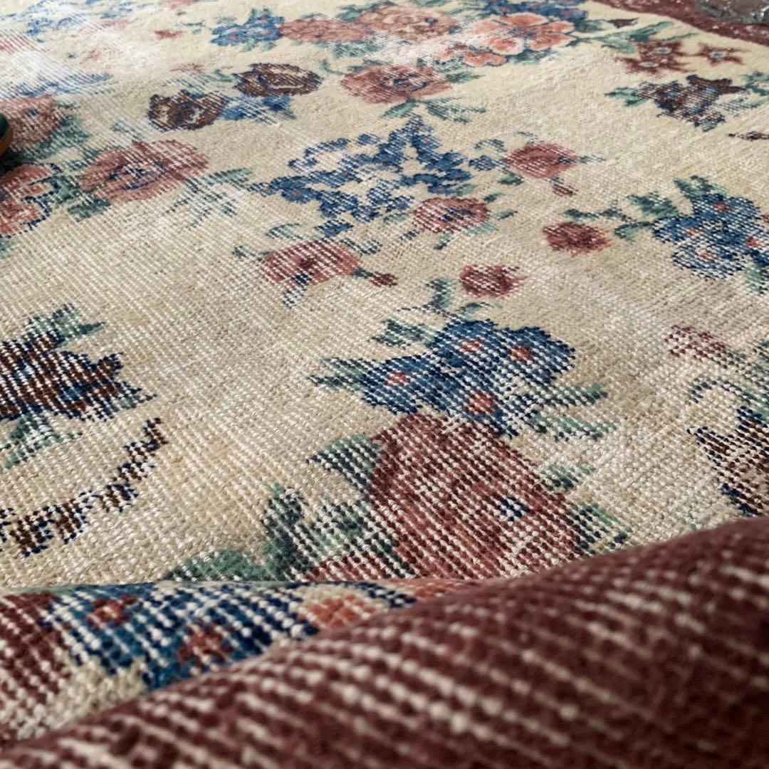 バーガンディ　トルコヴィンテージラグ　210×109 ボタニカル　 オーバーダイ