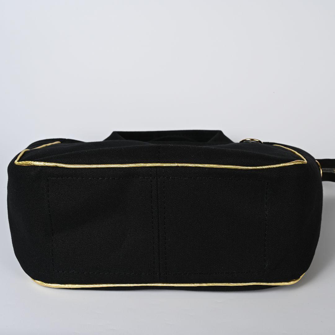 [柴はち☆]8号/11号×倉敷帆布×8番糸 玉縁ラウンドトートL(黒/金)