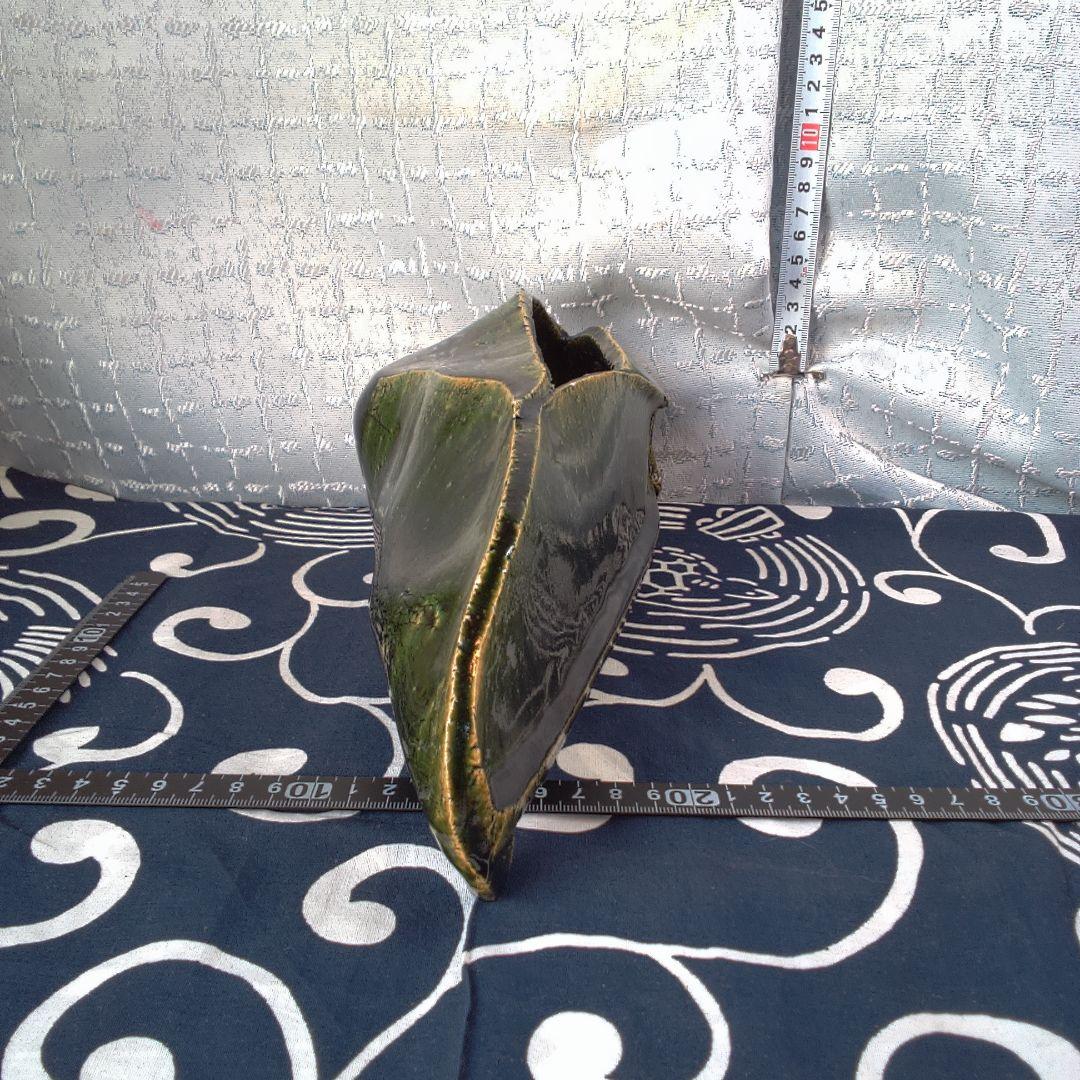 骨董３緑色の陶器製長方形皿