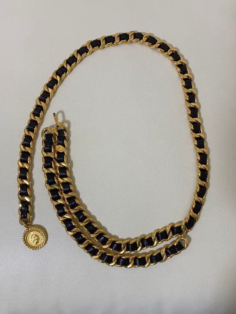 CHANEL シャネル チェーンベルト ココマーク メダル ゴールド×ブラック