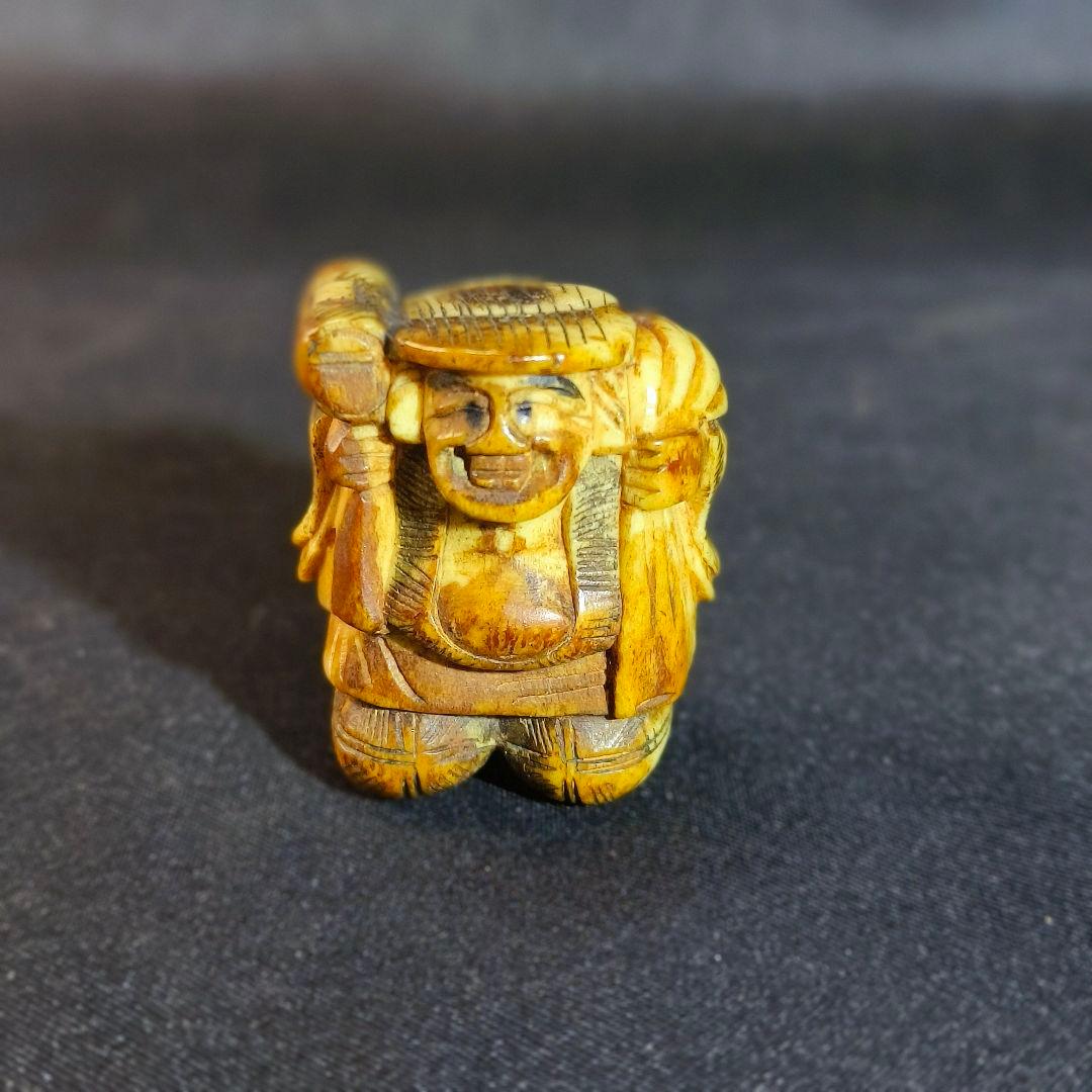 江戸根付 弁天様 天然素材 手彫り 無銘 骨董 古美術 蒐集家放出アンティーク