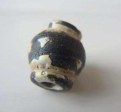 ★P0701★古代ローマ　上質美形　銀化　ガラスビーズ　襟付　金パティナ