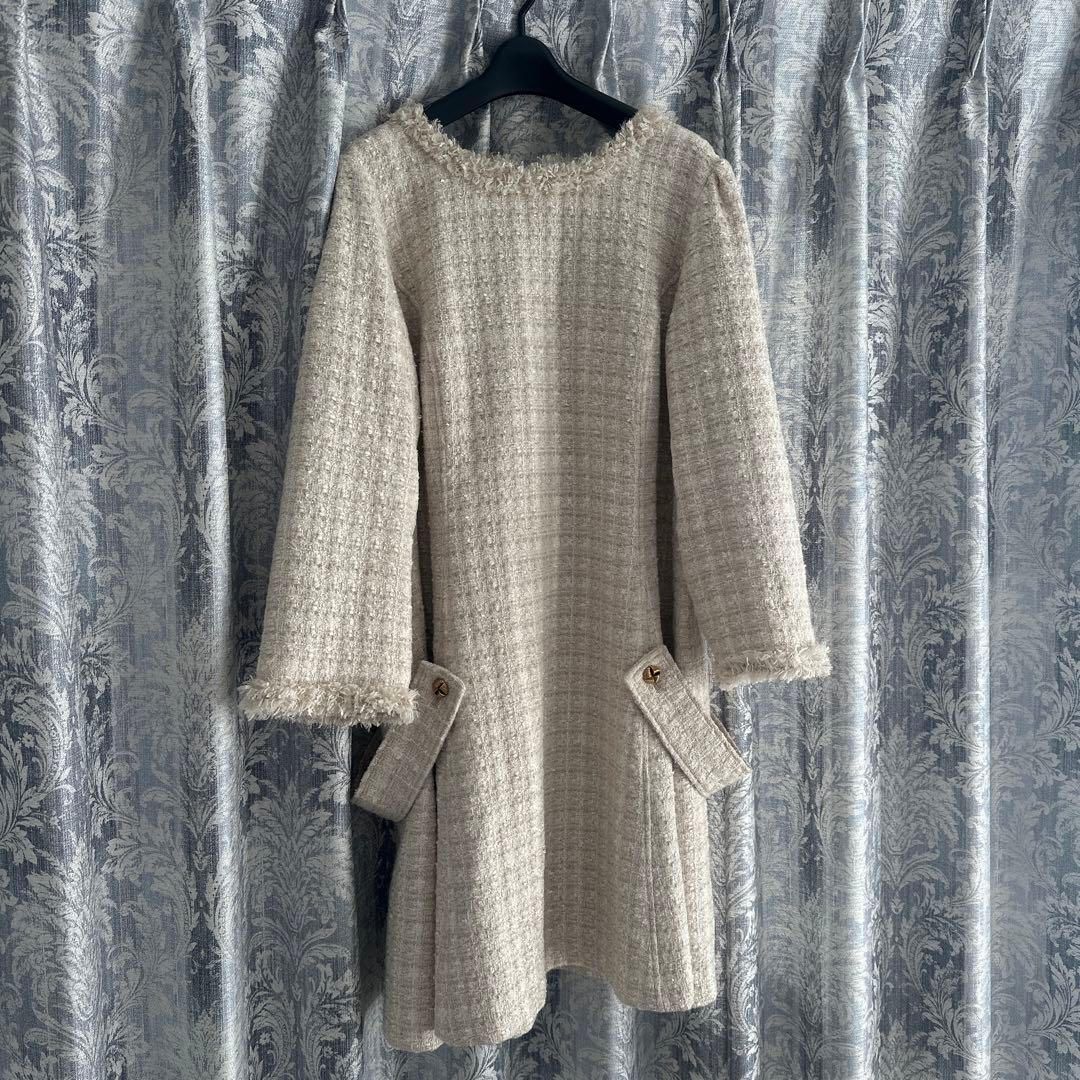 美品　大きいサイズ46 ローズティアラ　ツイードワンピース