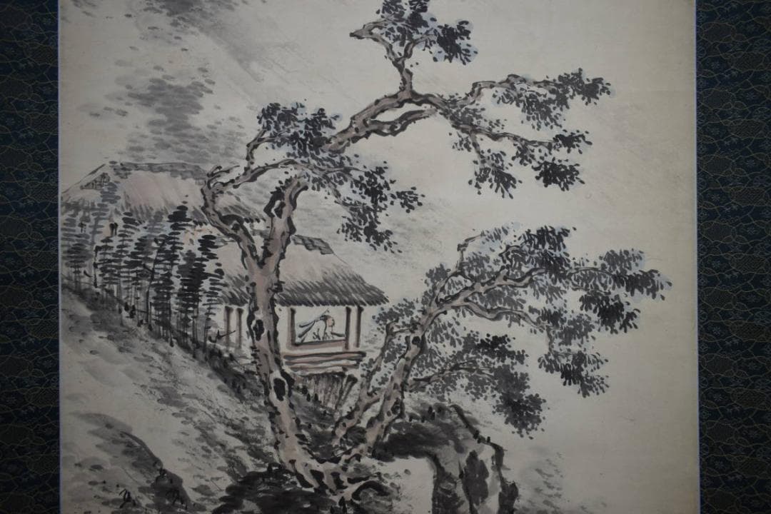 模写/高橋草坪/山水人物図/桐題箱付/布袋屋掛軸HG-234