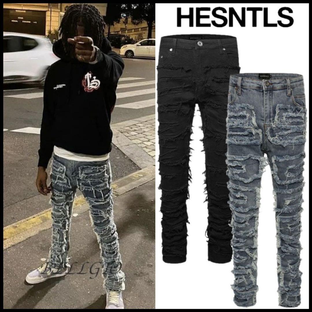 HESNTLS クラッシュ　デニム　ブラック　ダメージ