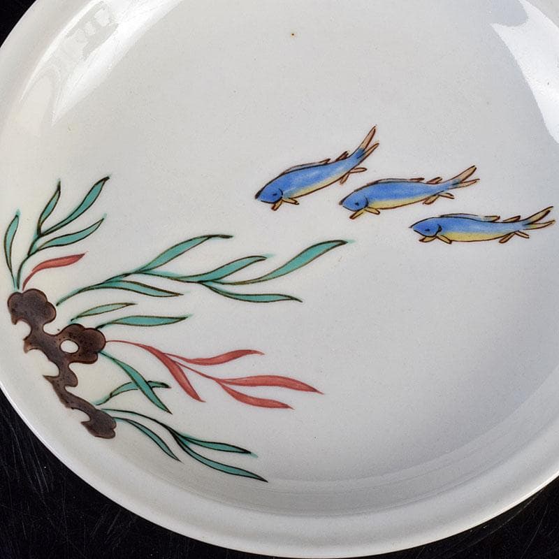 九谷焼　初代徳田八十吉造　古九谷写　絵変中皿　五客二組　共箱　F　R9208B