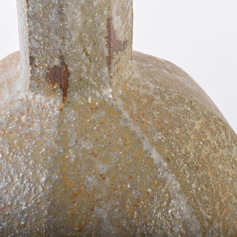 萬古焼　山本広巳作　輪花口　八角花入　共布共箱　V　R7981